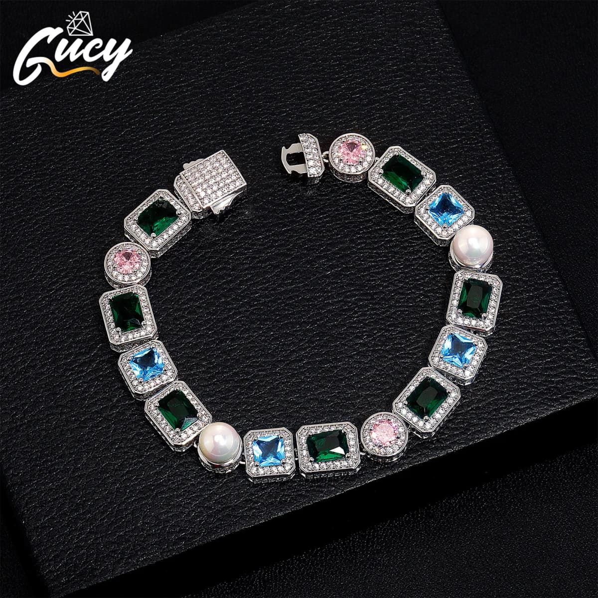 GUCY Rainbow Cubic Zirconia Bracelets Iced Out Chain Bracelet For Women Men Vintage Party Jewelry Gifts