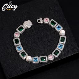 GUCY Rainbow Cubic Zirconia Bracelets Iced Out Chain Bracelet For Women Men Vintage Party Jewelry Gifts