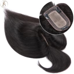 TESS Women Topper 7x12.5cm Hair Toppers With Bangs Natural Hair Wig Human Hair Silk Base Center Part Hair Clip In Hair Extension