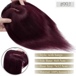 TESS Women Topper 7x12.5cm Hair Toppers With Bangs Natural Hair Wig Human Hair Silk Base Center Part Hair Clip In Hair Extension