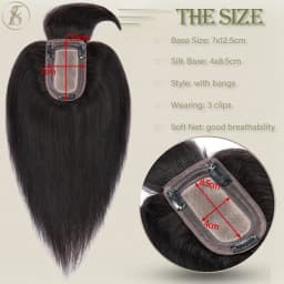 TESS Women Topper 7x12.5cm Hair Toppers With Bangs Natural Hair Wig Human Hair Silk Base Center Part Hair Clip In Hair Extension