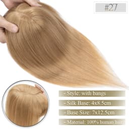 TESS Women Topper 7x12.5cm Hair Toppers With Bangs Natural Hair Wig Human Hair Silk Base Center Part Hair Clip In Hair Extension