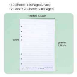 2 Pack A5 Dotted Loose-leaf Refill Inner Page Compatible with Ophaya Smart Pen 6-Hole Inside Paper Sationery
