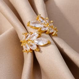 Luxury White Leaf Stainless Steel Ring for Women Gold Color Open Finger Rings Party Vintage Jewelry Accessories Birthday Gifts
