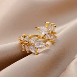 Luxury White Leaf Stainless Steel Ring for Women Gold Color Open Finger Rings Party Vintage Jewelry Accessories Birthday Gifts