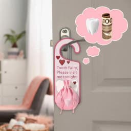 Tooth Fairy Door Hanger Acrylic Tooth Fairy Door with Money Holder Under Pillow Pouch and Box for Lost Teeth Kids Gift for Boys