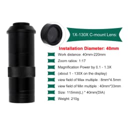 YIZHAN 130X Lens C-mount Digital Microscope for Electronics 4K 1080P HD Industrial Cameras 60MP 48MP HDMI USB VGA Repair Tools