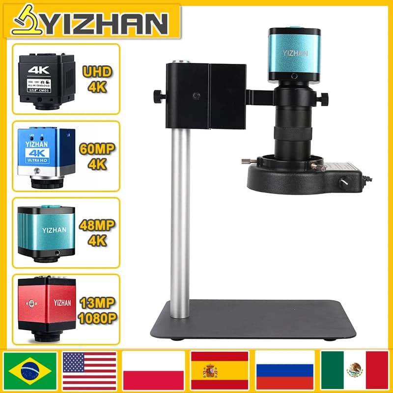 YIZHAN 130X Lens C-mount Digital Microscope for Electronics 4K 1080P HD Industrial Cameras 60MP 48MP HDMI USB VGA Repair Tools