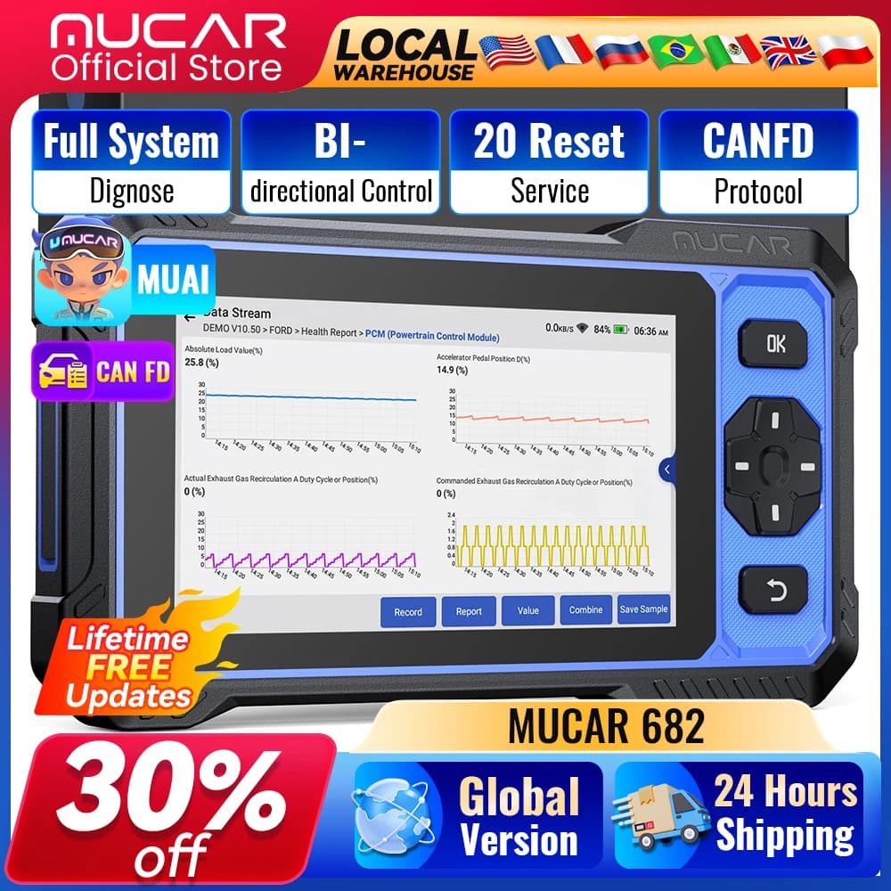 MUCAR 682 AI Assisted OBD2 Diagnostic Tool OE-level Full System Diagnosis 20 Resets Bi-directional CAN FD Lifetime Free Update