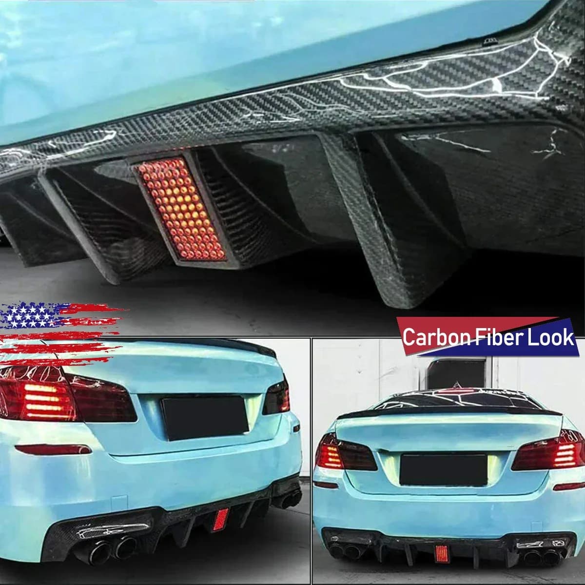 Rear Bumper Diffuser with LED Light for BMW 5 Series F10 M Sport 528i 530i M5 2010-2016 Bumper Lip Spoiler Diffuser Guard