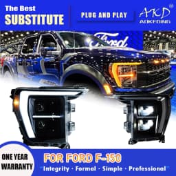 AKD Head Lamp for Ford F-150 Raptor LED Headlight 2021-2023 Headlights F150 DRL Turn Signal High Beam Angel Eye Projector Lens