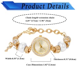 Lancardo Women's beaded bracelet Gold Watch Shiny Diamond Key Pendant Adjustable watch Women's Fashion Exquisite jewelry