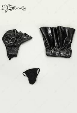 Meowcos Women Broken Heart Gothic Lingerie Set Black Sexy Halter and Skirt Set Cosplay Costumes for Halloween