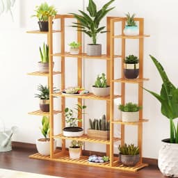 Multi-Tier Bamboo Plant Stand 48in Tall Wooden Flower Pot Display Shelf for Indoor Living Room Balcony Corner