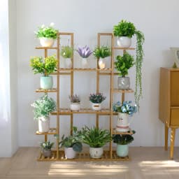 Multi-Tier Bamboo Plant Stand 48in Tall Wooden Flower Pot Display Shelf for Indoor Living Room Balcony Corner