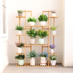 Multi-Tier Bamboo Plant Stand 48in Tall Wooden Flower Pot Display Shelf for Indoor Living Room Balcony Corner
