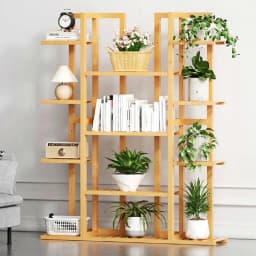 Multi-Tier Bamboo Plant Stand 48in Tall Wooden Flower Pot Display Shelf for Indoor Living Room Balcony Corner
