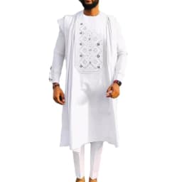 Men's Fashion Casual White Print Three-Piece Suit