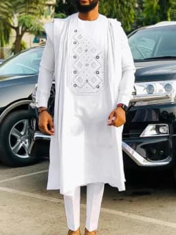 Men's Fashion Casual White Print Three-Piece Suit