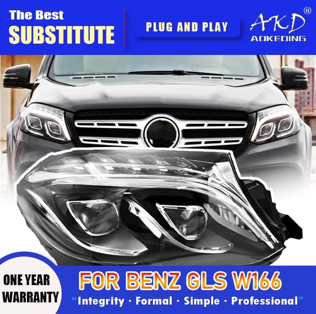 AKD Head Lamp for Benz GLS GL166 LED Headlight 2016-2020 Headlights GLS DRL Turn Signal High Beam Angel Eye Projector Lens