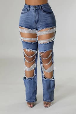 Women Fashion Pearl Beading Ripped Hollow Out Tassel Wide Leg Jeans 2026 New Summer INS Street Denim Pants Trousers