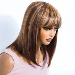 Sleek Short Bob Human Hair Wigs With Bangs Highlight Ombre Colored Brazilian Hair Wigs For Women Cosplay Pixie Cut Woman Wig