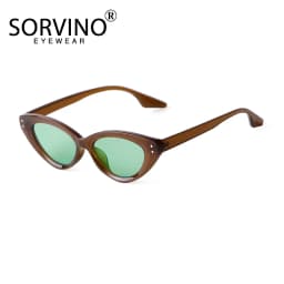 SORVINO Vintage Cat Eye Triangle Rivet Sunglasses Retro Trendy Small Frame Olive Green Sun Glasses Fashion Summer Eyewear UV400