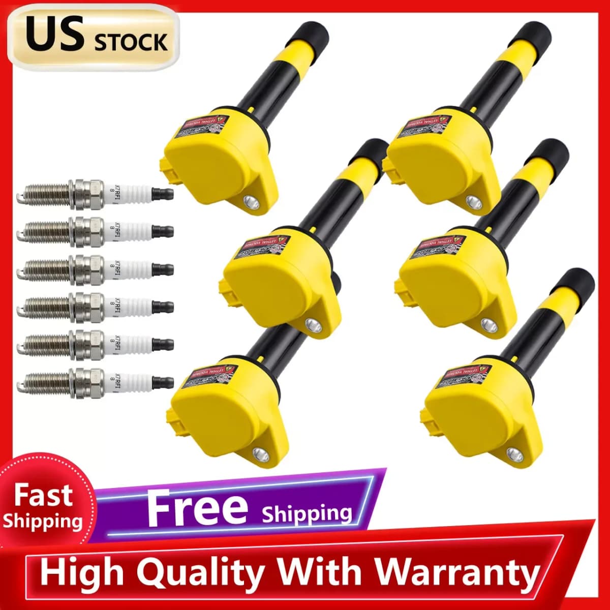 Carbole Set Of 6 Ignition Coil & Spark Plug for Honda Accord Acura TL TSX V6 3.5L/3.7L