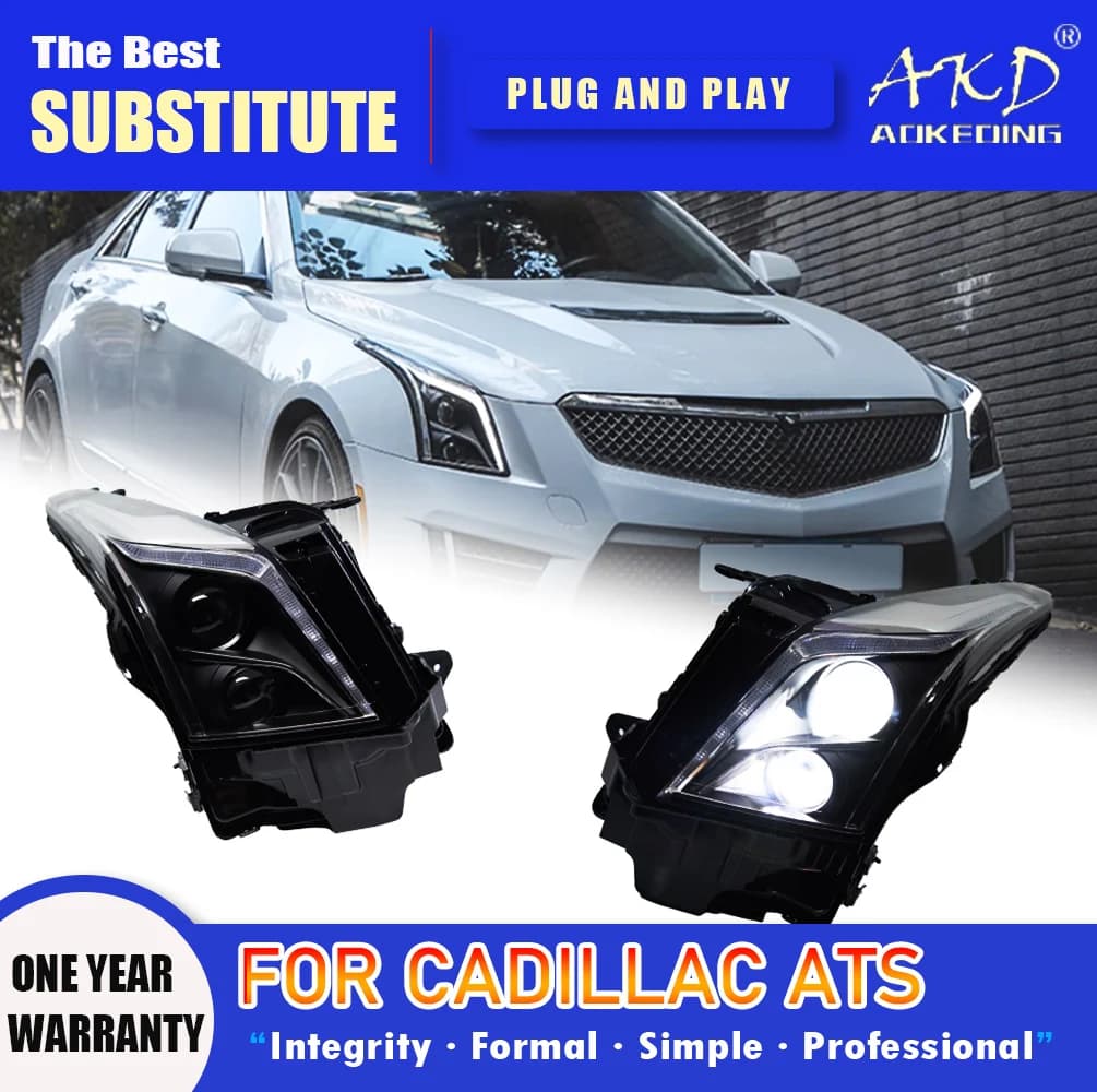 AKD Head Lamp for Cadillac ATS LED Headlight 2014-2018 Headlights ATS-L DRL Turn Signal High Beam Angel Eye Projector