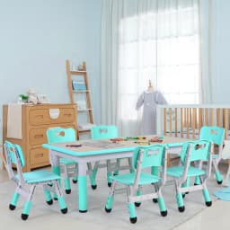 Kids Table and 6 Chairs Set Height Adjustable Toddler Multi-Activity Table Set Study Children's Table and Chair Set