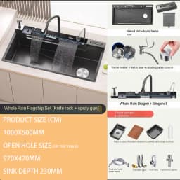 fregaderos de cocina Gold golden 5mm Waterfall Kitchen Sink Honeycomb Technology Large Digitial Display Stainless Steel Sink