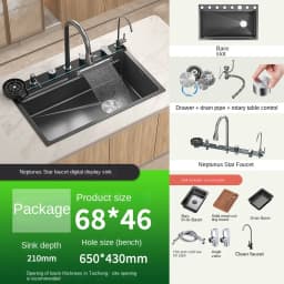 fregaderos de cocina Gold golden 5mm Waterfall Kitchen Sink Honeycomb Technology Large Digitial Display Stainless Steel Sink