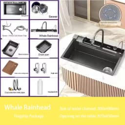 fregaderos de cocina Gold golden 5mm Waterfall Kitchen Sink Honeycomb Technology Large Digitial Display Stainless Steel Sink