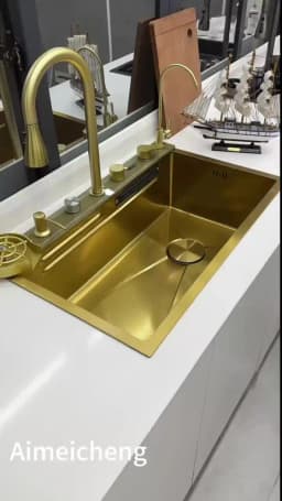 fregaderos de cocina Gold golden 5mm Waterfall Kitchen Sink Honeycomb Technology Large Digitial Display Stainless Steel Sink