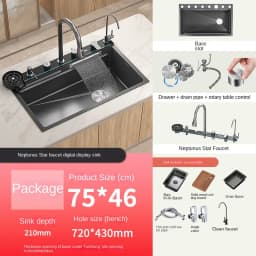 fregaderos de cocina Gold golden 5mm Waterfall Kitchen Sink Honeycomb Technology Large Digitial Display Stainless Steel Sink