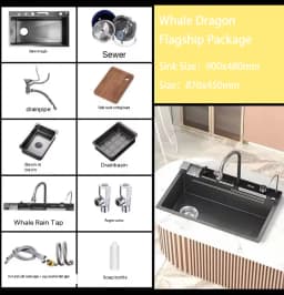 fregaderos de cocina Gold golden 5mm Waterfall Kitchen Sink Honeycomb Technology Large Digitial Display Stainless Steel Sink