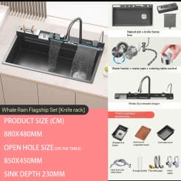 fregaderos de cocina Gold golden 5mm Waterfall Kitchen Sink Honeycomb Technology Large Digitial Display Stainless Steel Sink
