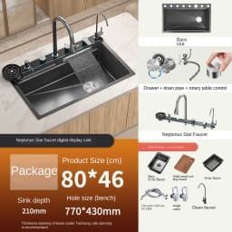 fregaderos de cocina Gold golden 5mm Waterfall Kitchen Sink Honeycomb Technology Large Digitial Display Stainless Steel Sink