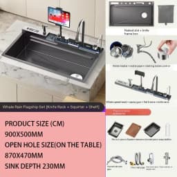 fregaderos de cocina Gold golden 5mm Waterfall Kitchen Sink Honeycomb Technology Large Digitial Display Stainless Steel Sink