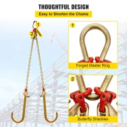 SucceBuy 5/16"×2' G80 V-Chain Bridle with 2 Legs & 15" J Hooks & T Hooks Industrial Grade Components Adjustable Chain Design