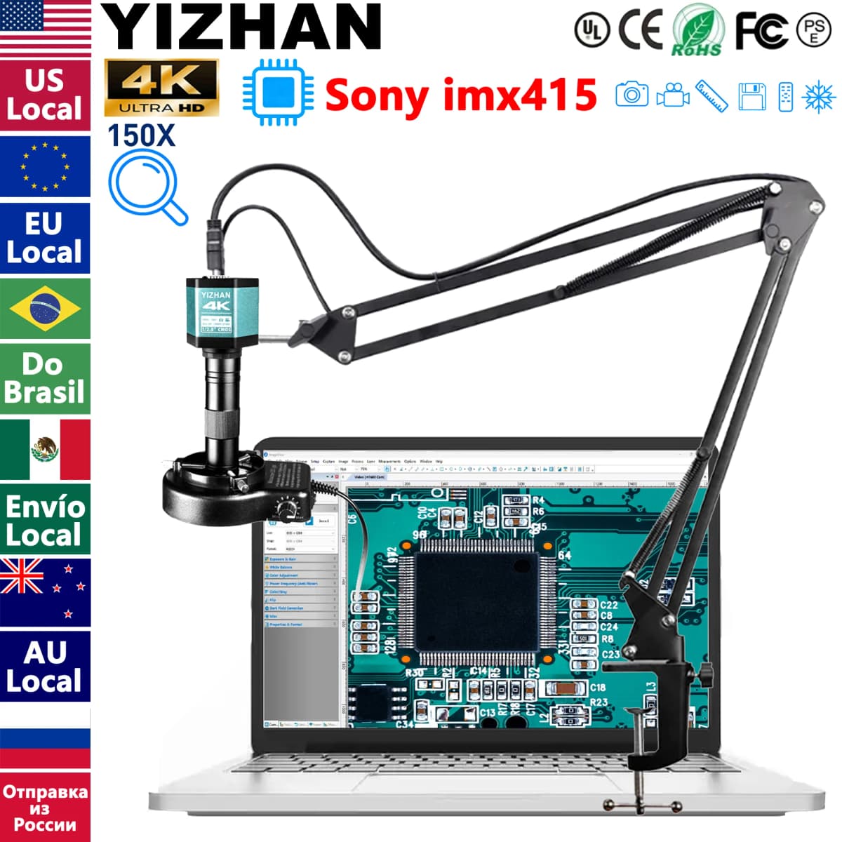 4K Digital Microscope 48MP Microscope For Electronics USB-C Industrial Cameras HDMI 1-150X Zoom C-Mount Lens Phone Pcb Soldering