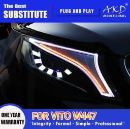 AKD Head Lamp for Vito W447 LED Headlight 2014-2021 Headlights V260 DRL Turn Signal High Beam Angel Eye Projector Lens