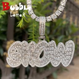Bubble Letter Baguette Customized Jewelry Name Plated Personalized Necklace for Men Iced Out Pendant Hip Hop Charms