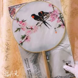 Chinese Style Antique Translucent Handheld Round Circular Fan Vintage Lotus Flower Print Dancing Paddle Hand Fans with Wooden Ha
