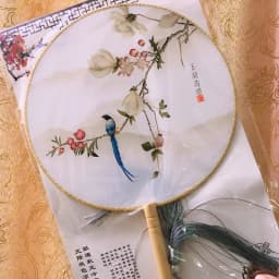 Chinese Style Antique Translucent Handheld Round Circular Fan Vintage Lotus Flower Print Dancing Paddle Hand Fans with Wooden Ha