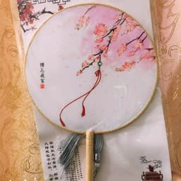 Chinese Style Antique Translucent Handheld Round Circular Fan Vintage Lotus Flower Print Dancing Paddle Hand Fans with Wooden Ha