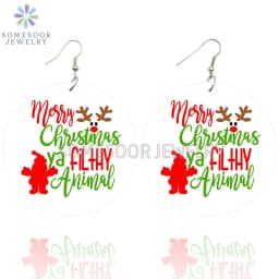 SOMESOOR Cute Santa Baby Elk Wooden Drop Earrings Jewelry For Women Girl Gifts Christmas Holiday New Year Wood Loops Ear Dangle