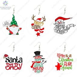 SOMESOOR Cute Santa Baby Elk Wooden Drop Earrings Jewelry For Women Girl Gifts Christmas Holiday New Year Wood Loops Ear Dangle
