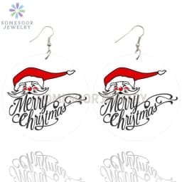 SOMESOOR Cute Santa Baby Elk Wooden Drop Earrings Jewelry For Women Girl Gifts Christmas Holiday New Year Wood Loops Ear Dangle