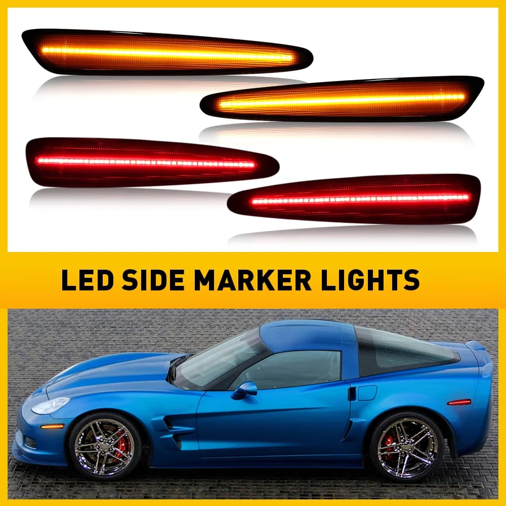 4pcs Front Rear Bumper Side Marker Turn Signal Lighting Yellow Red LED For Chevrolet Corvette C6 2005-2013 Smoked Accessories